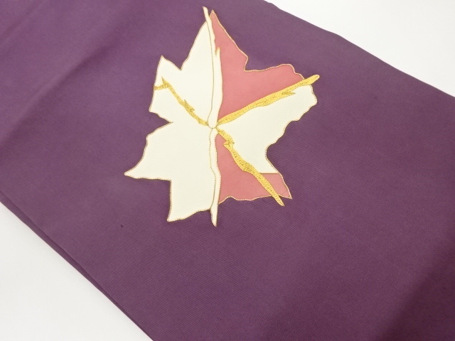 JAPANESE NAGOYA OBI / SHIOZE / EMBROIDERY / ABSTRACT LEAVES